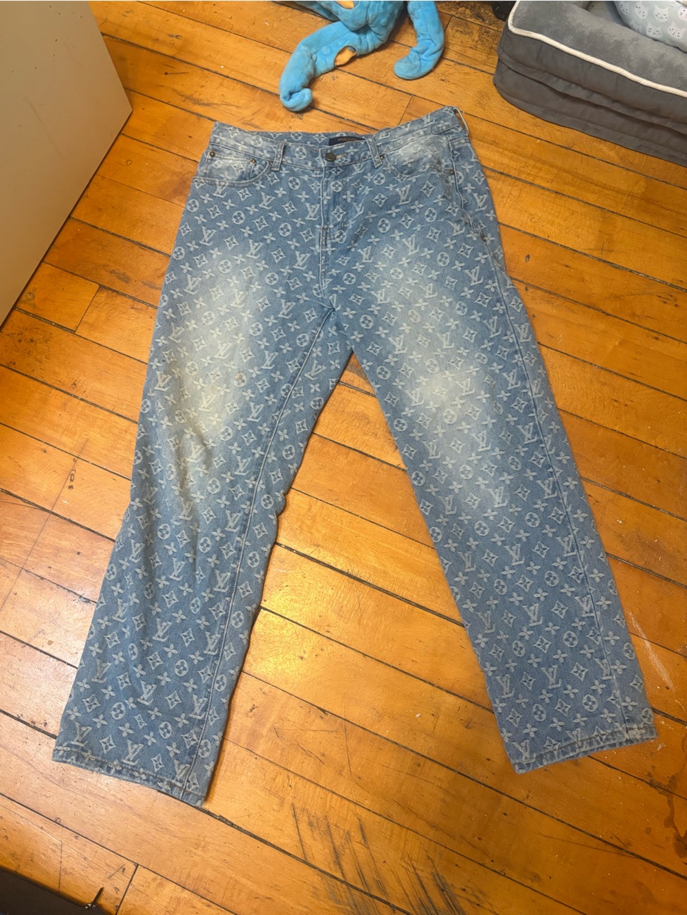Monogram Louis lv Style Blue Monogram Jeans